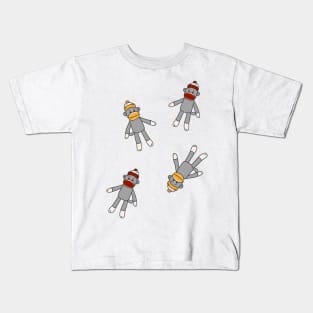 Sock Monkey Pattern On White Background Kids T-Shirt